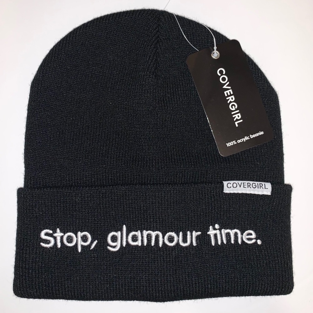NWT Covergirl Black Beanie “Stop, Glamour Time”